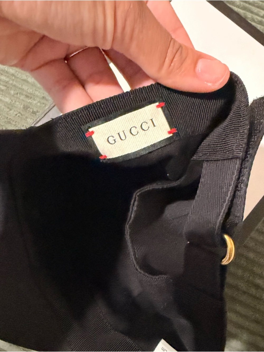 Gucci Black Cap with Red Patch and Gold Logo - Picture 2 of 4